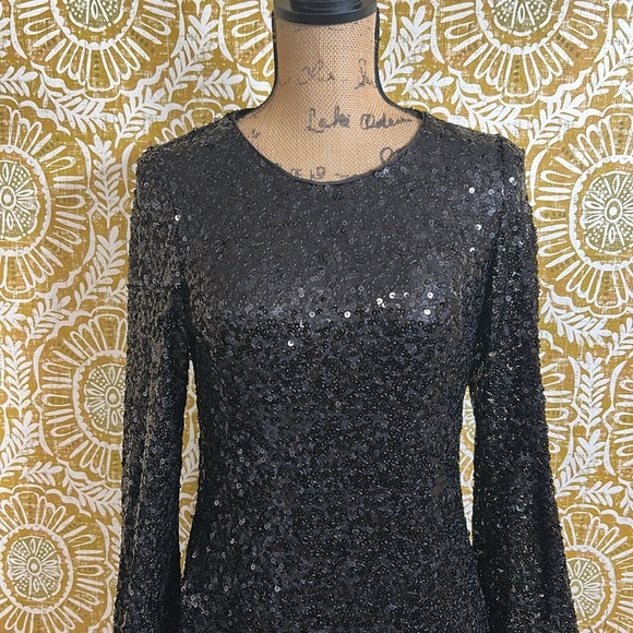 NWT HUTCH Aria Sequin Embellished Long Sleeve Feather Trim Mini Dress Black Sz S - Picture 2 of 15